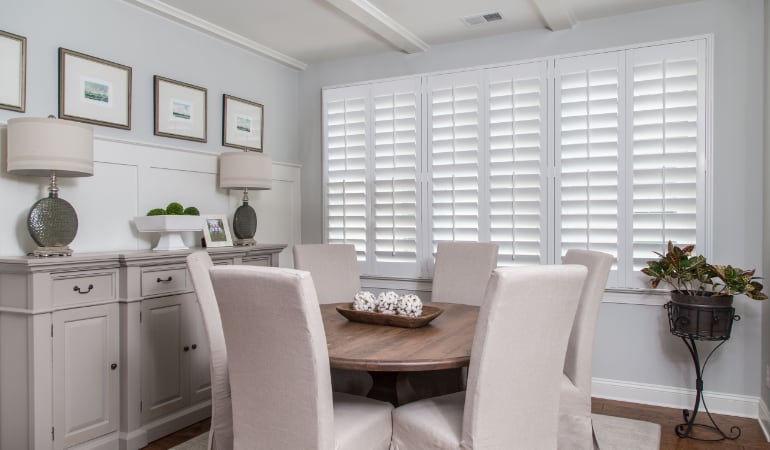  Plantation shutters in a Sacramento dining room.